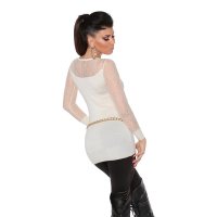 Noble fine-knitted ladies long sweater with lace white