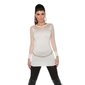 Noble fine-knitted ladies long sweater with lace white