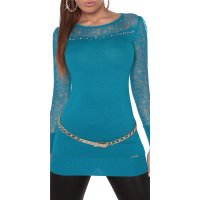 Noble fine-knitted ladies long sweater with lace...