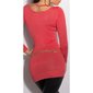Noble fine-knitted ladies long sweater with chains coral