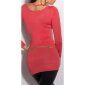 Edler Damen Feinstrick-Pullover Longpulli mit Kettchen Coral