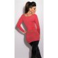 Edler Damen Feinstrick-Pullover Longpulli mit Kettchen Coral