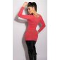 Edler Damen Feinstrick-Pullover Longpulli mit Kettchen Coral