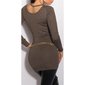 Edler Damen Feinstrick-Pullover Longpulli mit Kettchen Taupe Einheitsgröße (34,36,38)