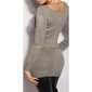 Edler Damen Feinstrick-Pullover Longpulli mit Kettchen Grau Einheitsgröße (34,36,38)