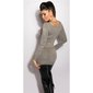 Edler Damen Feinstrick-Pullover Longpulli mit Kettchen Grau Einheitsgröße (34,36,38)