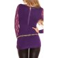 Edler Damen Feinstrick-Longpullover mit Spitzenärmeln Lila