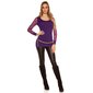 Noble fine-knitted ladies long sweater with lace sleeves purple