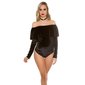 Elegant Carmen bodyshirt made of velvet with flounce black