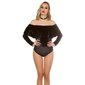 Elegant Carmen bodyshirt made of velvet with flounce black