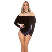 Elegantes Carmen Body-Shirt aus Samt mit Volant Marine