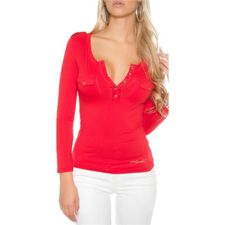Elegantes Damen Langarm-Shirt mit Knöpfen Rot