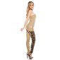 Skinny strapless leather look overall jumpsuit with lace beige