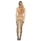 Skinny strapless leather look overall jumpsuit with lace beige