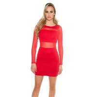 Sexy party mini dress with transparent chiffon sleeves red UK 12 (M)