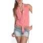 Sleeveless tie-up chiffon blouse with lace transparent coral UK 10/12 (S/M)