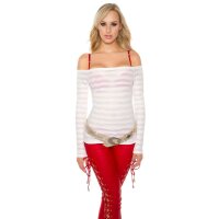 Rassiges Carmen Langarmshirt mit transparenten Streifen Weiß