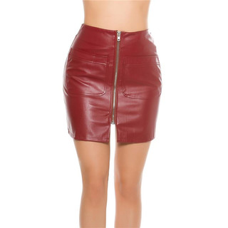 Sexy A-line mini skirt made of imitation leather wine-red