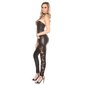 Skinny strapless leather look overall jumpsuit with lace black