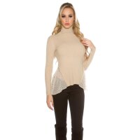 Trendy Rippstrick-Pullover mit Rollkragen und Chiffon Beige