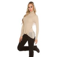 Trendy Rippstrick-Pullover mit Rollkragen und Chiffon Beige