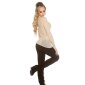Trendy Rippstrick-Pullover mit Rollkragen und Chiffon Beige