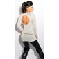 Elegant long sweater with glitter threads and cut-out white