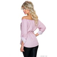 Elegant off-the-shoulder blouse in Carmen style with belt mauve