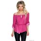 Elegant off-the-shoulder blouse in Carmen style with belt dark fuchsia