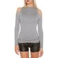 Noble rib-knitted cold shoulder sweater with glitter grey