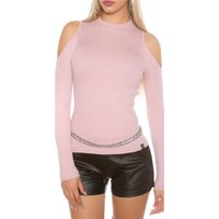 Noble rib-knitted cold shoulder sweater with glitter...