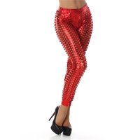 Sexy Clubwear Leggings mit Lochmuster Metallic-Look Gogo Rot