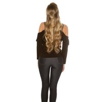 Sexy Langarm Carmen-Look-Bluse mit Volants und Spitze Schwarz