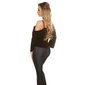 Sexy long-sleeved Carmen look blouse with flounces and lace black