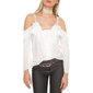 Sexy Langarm Carmen-Look-Bluse mit Volants und Spitze Weiß