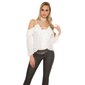 Sexy long-sleeved Carmen look blouse with flounces and lace white