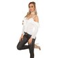 Sexy Langarm Carmen-Look-Bluse mit Volants und Spitze Weiß