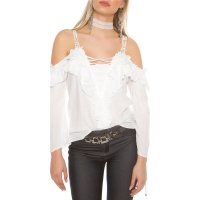 Sexy long-sleeved Carmen look blouse with flounces and lace white UK 12/14 (M/L)