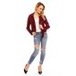 Noble ladies imitation leather jacket with zipper wine-red