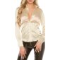 Elegante klassische Langarm Satin Bluse Beige