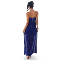 Elegant strapless bandeau evening dress made of chiffon royal blue