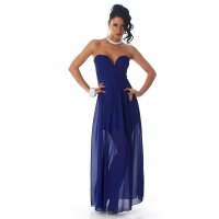 Elegant strapless bandeau evening dress made of chiffon royal blue