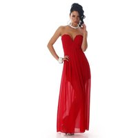 Elegant strapless bandeau evening dress made of chiffon red