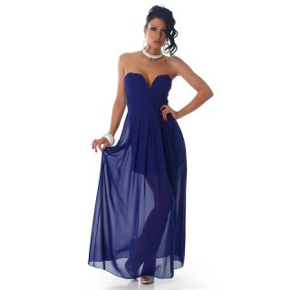 Elegant strapless bandeau evening dress made of chiffon royal blue UK 14 (L)