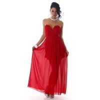 Elegant strapless bandeau evening dress made of chiffon red UK 14 (L)