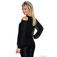 Elegant long-sleeved cold shoulder chiffon shirt black