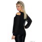 Elegant long-sleeved cold shoulder chiffon shirt black