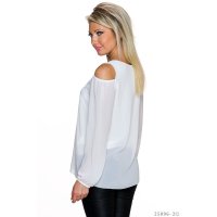 Elegantes Cold-Shoulder Langarm Shirt aus Chiffon Weiß