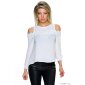 Transparent cold shoulder chiffon blouse with lace white