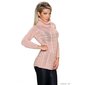 Elegant long polo-neck sweater with cable stitch antique pink
